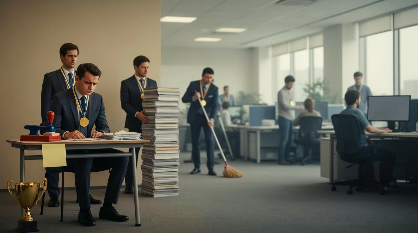 A-players with gold medals stuck doing the wrong, trivial tasks in an office