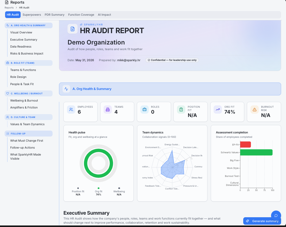 Sparkly Business Portal — HR Audit Report overview