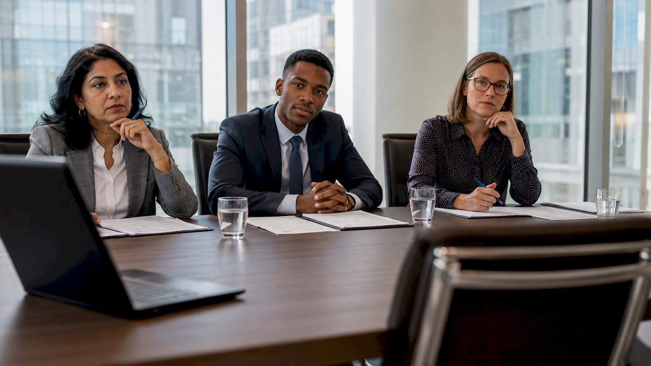 Interview panel reviewing candidate assessments