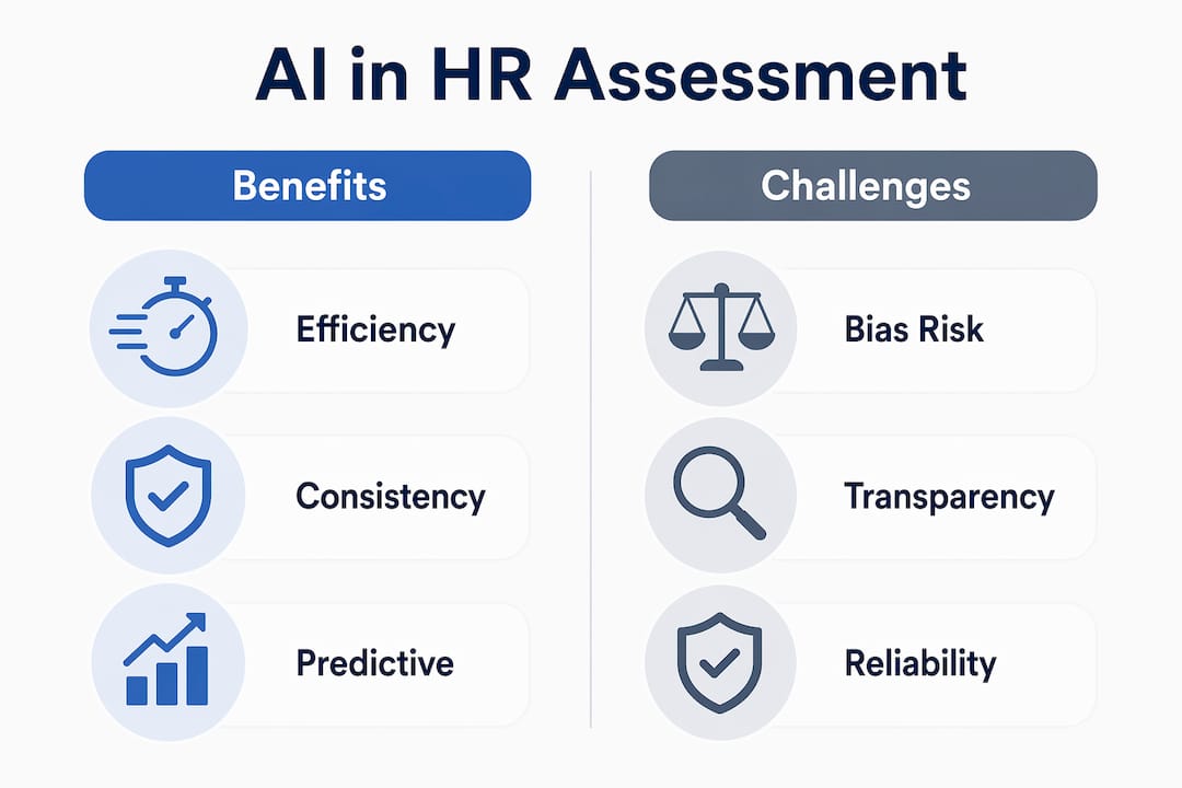 Infographic comparing AI assessment benefits and challenges